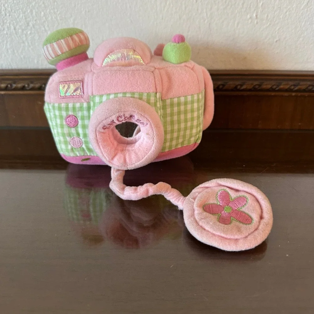 Baby Gund Say Cheese Pink Green Gingham Plush Camera Soft Toy 58668